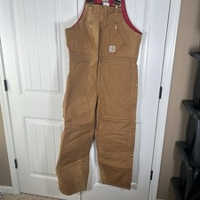 Carhartt Overalls Mens 34x30 R38 BRN Duck Insulated Lined Double Knee Bib