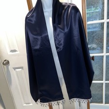 Blue Satin Cape Shawl Evening Wear 72 Length 21 Wide Blue Clear Beads Mint