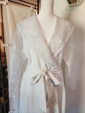 US VTG Valentino Intimo Ivory Robe w/ Sheer Swiss Polka Dots Full-Length Small