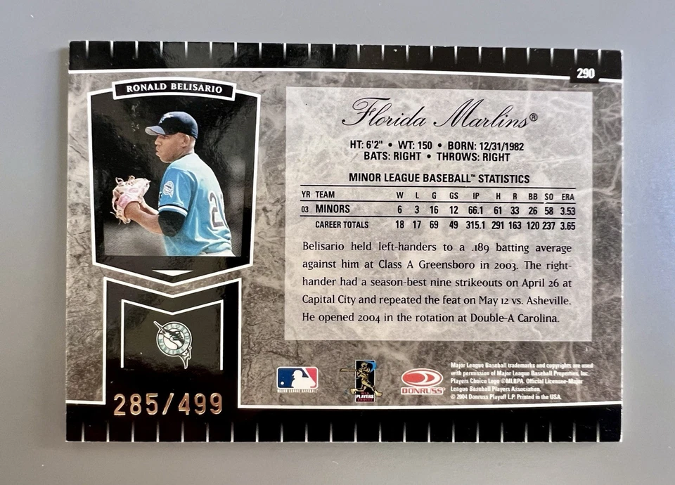 2004 Leaf Certified Cuts Autograph Auto SP /499 Ronald Belisario #290 Marlins! - Image 2 of 2