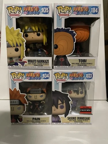 Naruto Funko Pop Minato (935), Tobi (184), Pain (934), Sasuke (1023) LOT