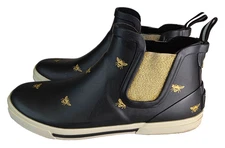Joules Rainwell Wellington Boots Women's Black Gold Bee Waterproof Size US 7