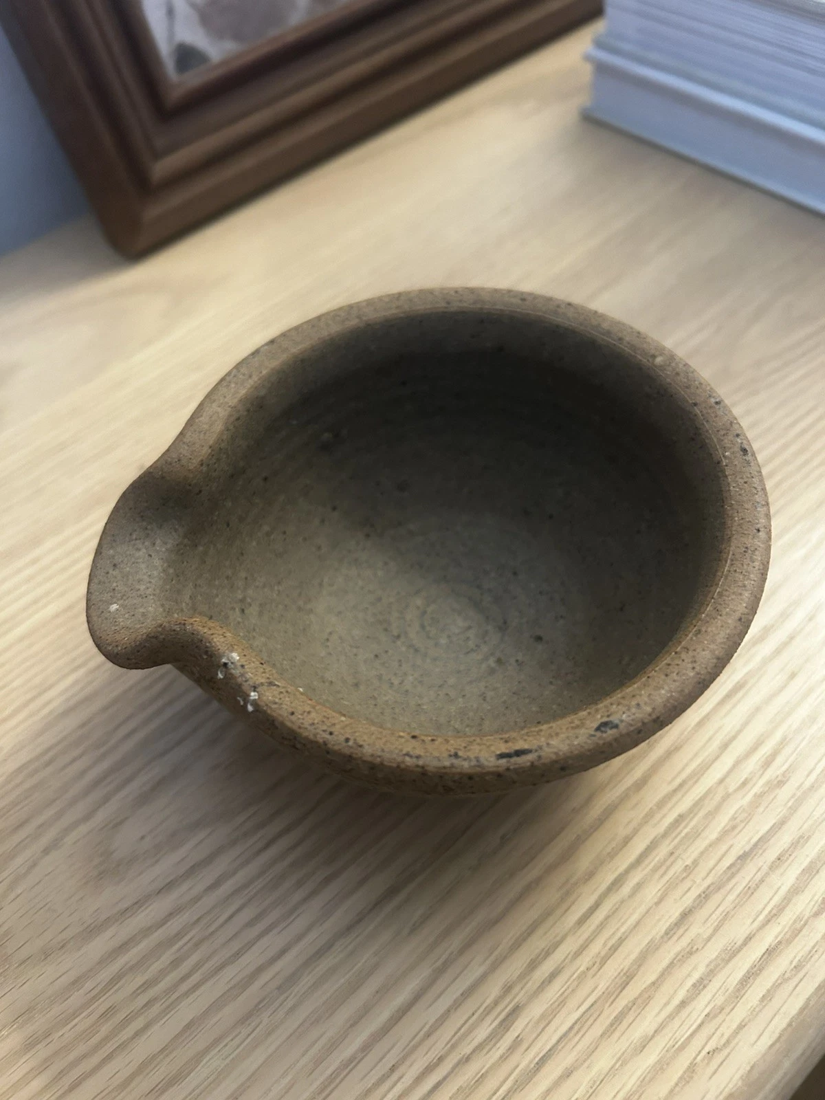 Vintage Ceramic Speckled Brown Potter Hand Made Mortar & Pestle Set
