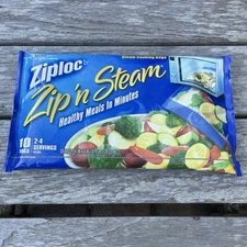 Ziploc Zip 'N Steam Medium 7.25" x 8" Cooking Bag Microwave Pack of 10 NEW