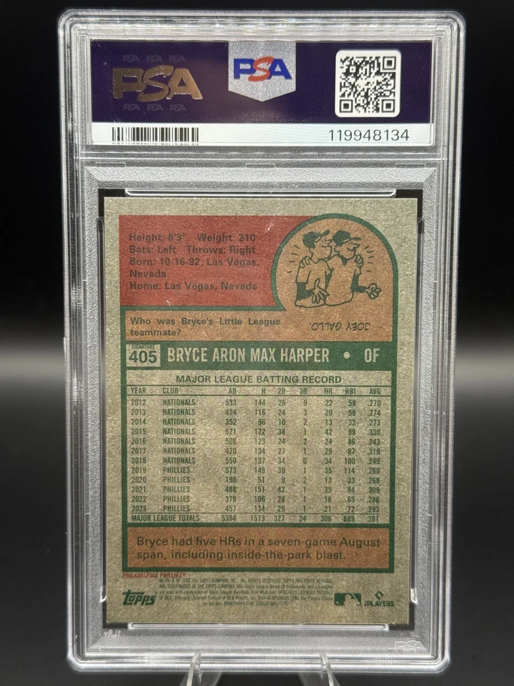 2024 Topps Heritage Bryce Harper #405 - Falta facsímil Sig PSA 10 TARJETA DE ERROR Foto 2 de 2