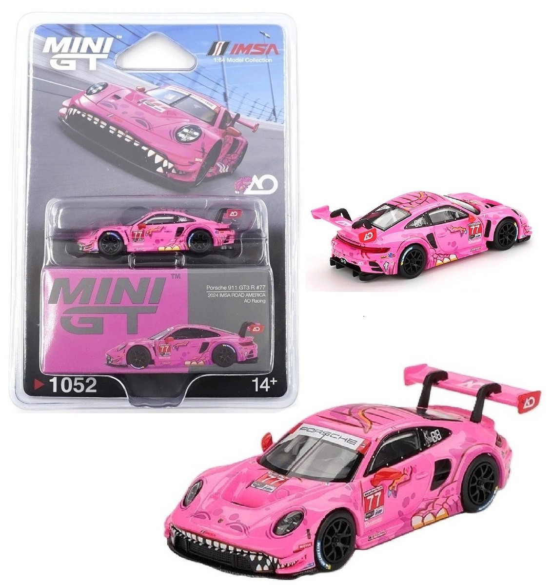 MINI GT #1052 - PORSCHE 911 GT3 R #77 - AO RACING ROXY 2024 IMSA