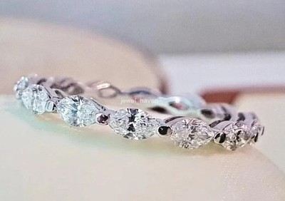 3.5Ct Marquise Cut Natural Diamond Real 14K White Gold Luxury Eternity Band Ring