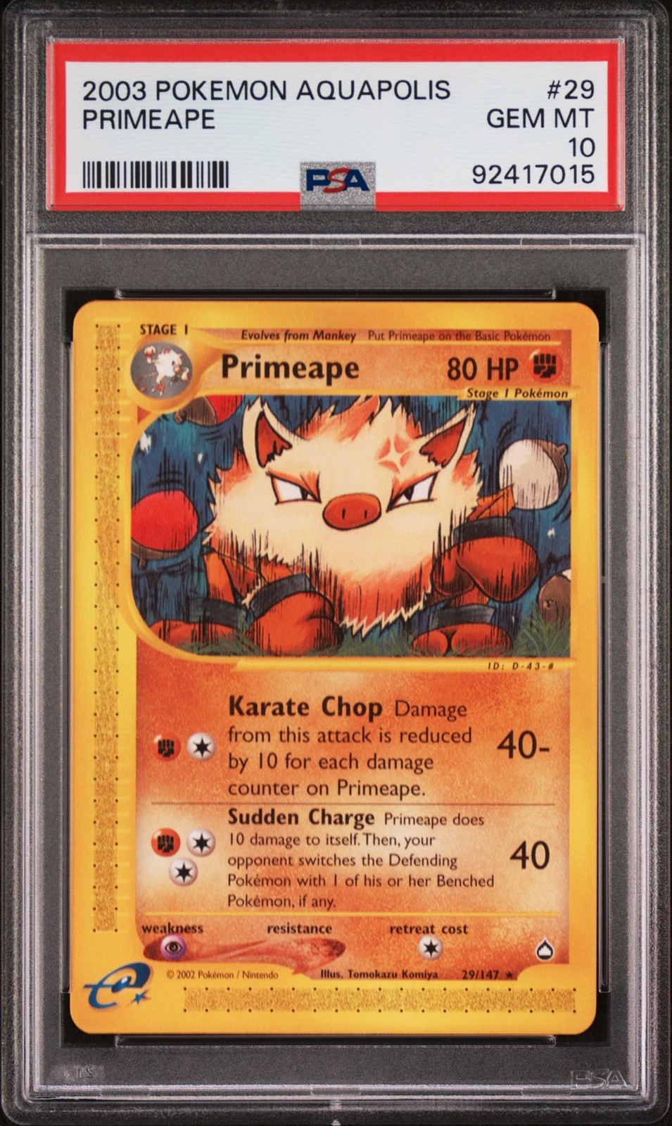 Pokemon WotC Aquapolis Card #29 Primeape PSA 10