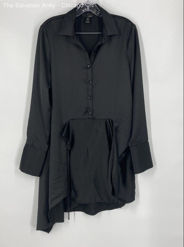 Aqua Womens Black Long Sleeve Button Front Tunic Blouse Top Size Small