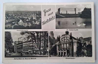 Gruss a. Bielefeld, complete, Dr. Oetkerhalle, Jahnplatz, Stadttheater, 1942