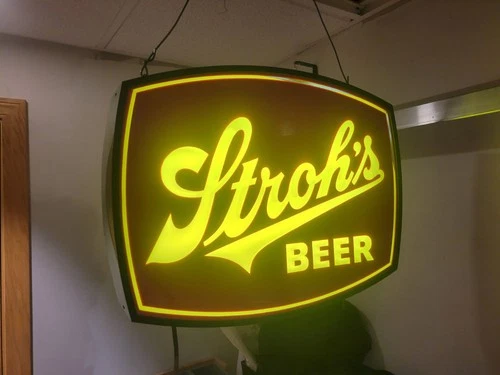 Stroh's Beer Hanging Lighted Sign Vtg 1970s