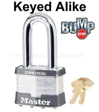 Master Lock Padlock - One (1) Keyed Alike Locks 3NKALF-1 w/Bump Stop Technology