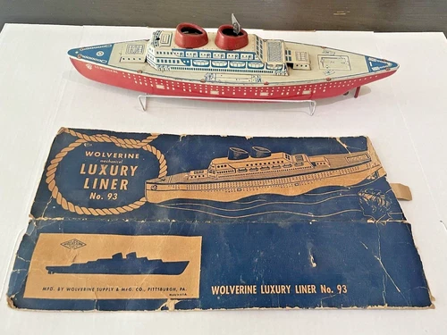 Vintage Wolverine Mechanical Windup Luxury Liner No.93 Cruise Ship Tin Toy Boat