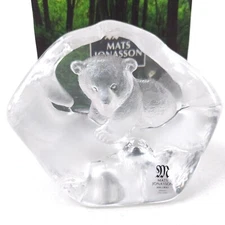 Vintage MATS JONASSON Lead Crystal Art Glass BABY POLAR BEAR Signed & Numbered
