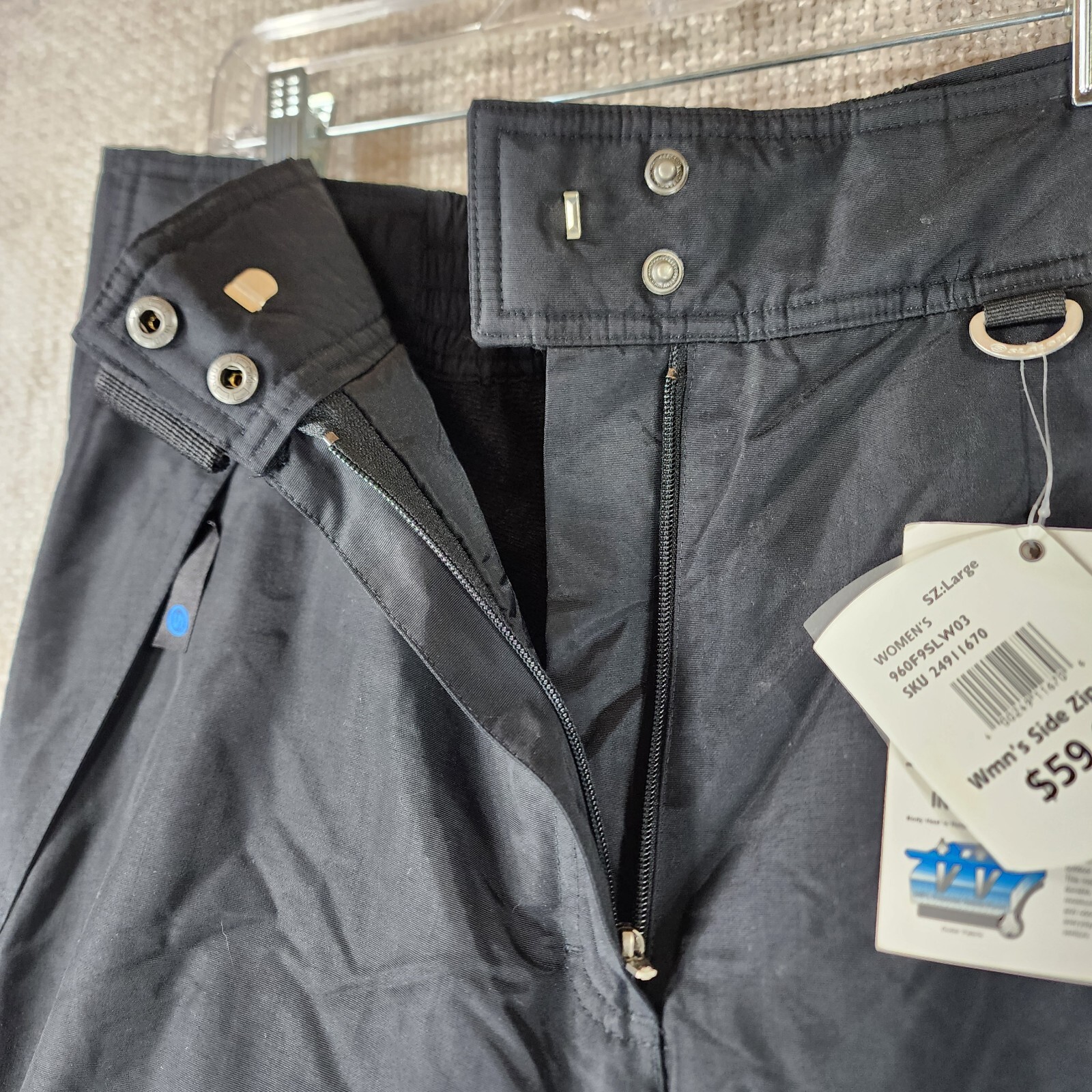 Slalom Snow Pants Womens L Black Side Zip Insulated Ski Snowboard Soft Shell NEW