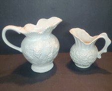 Set Of 2 Vintage Ceramic Pitcher Style Vases In 2 Sizes White Decorative