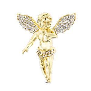 Authentic 5/8 Ct ROUND CUT Simulated 14K YELLOW GOLD Plated MEN's SMALL BABY ANGEL PENDANT