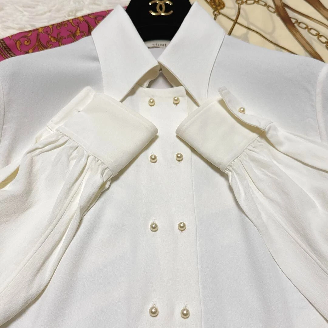 CELINE Blusa Abito Camicia 40 Avorio Donna