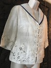 Peter Som Linen Embroidered Eyelet Jacket Top Size 4 White Navy — photo 3