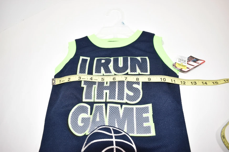 Conjunto de shorts infantis masculinos Tuff Guys azul marinho escuro com acabamento verde tamanho 18M novo com etiquetas - Imagem 3 de 4