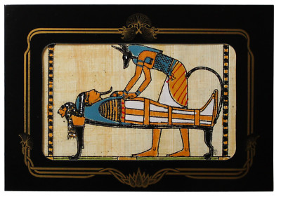 Papyrus Postkarte ''Anubis & Mumie'' handbemalt, Klapp-Passepartout - von PGI-Shop