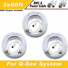 WHITE PREMIUM 180FT CCTV BNC CABLES FOR Q-SEE SYSTEMS QT-5140, 578, 5516, 5032
