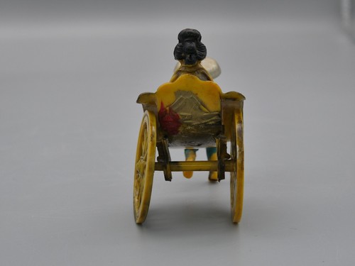 Vintage Celluloid Rickshaw Running Man Pulling Geisha Lady Moving Wheels 2.75" - Picture 8 of 11