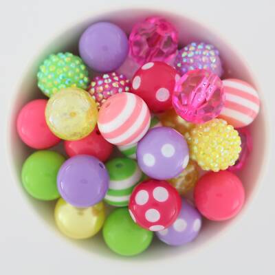 Springtime Chunky Bubblegum Beads 20mm Mix, Pink Green Yellow Purple, for Crafts