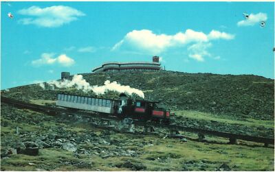 Postcard Cog Railway Approaching Sherman Atoms Summit Bldg. White Mountains NH