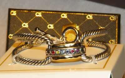 Color Street twisted design toggle braclet with multicolored stones,6 1/2'' wrist