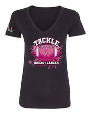 Tougher Than Cancer Football Paint Splatters Women Junior Fit VNeck Tee