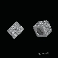 1PC SPARKLING Sterling Silver CZ Cube Spacer Pendant Charm Bead #99073