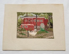 Vintage Completed Cross Stitch "Home In The Woods" Unframed 6" X 4.5"