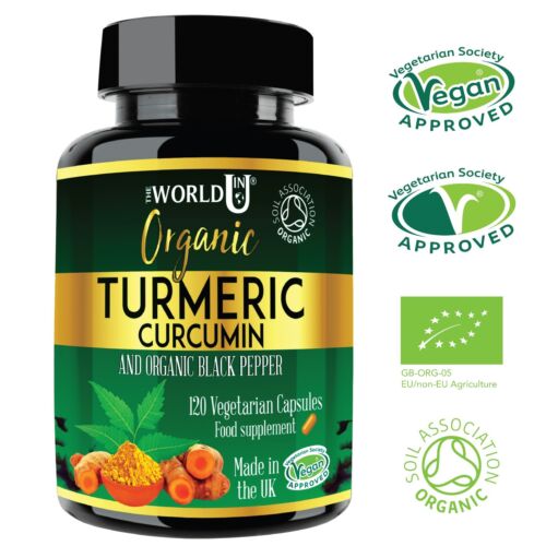 ORGANIC Turmeric Curcumin 4 MONTHS SUPPLY 120 Capsules +Black Pepper Tumeric  - Picture 1 of 11