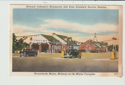 POSTCARD GAS STATION & PUMPS ESSO STANDARD SERVICE HOWARD JOHNSONS KENNIBUNKPORT