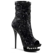Size 5 & 9 Exotic gogo Blondie-R-1008 - Black Sequins/Black Pleaser Ankle Boots