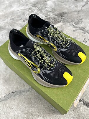 GUCCI メッシュスニーカー ブラック/イエロー Authentic Gucci Run Technical Multiwave Soc GG Mens Sneaker US11.5