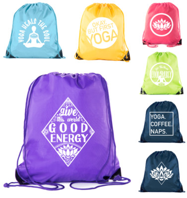 Yoga Drawstring Backpacks great for your Yoga Gear Gloves socks and towel
