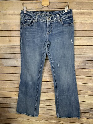 American Eagle Womens 8 Long Favorite Boyfriend Jeans Distressed Denim 