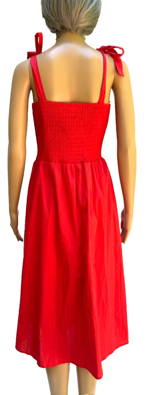 VETEMENTS Abito midi LAUREN CONRAD arancione aderente e svasato spalline fiocchi smocked XL