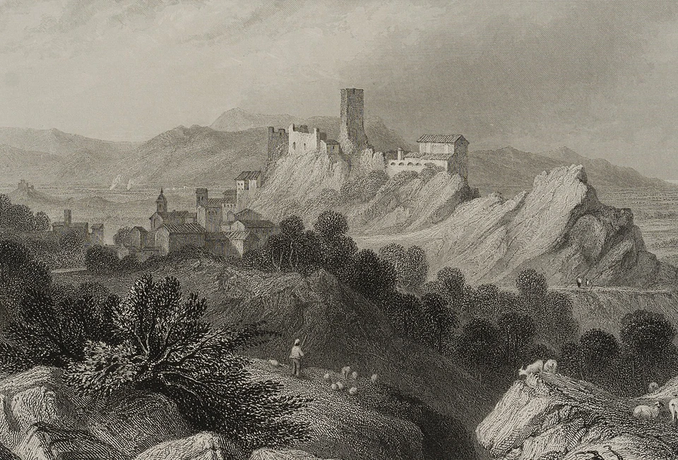 WALLIS (*1794) nach EASTLAKE (*1793), Ansicht von Olevano, Sst. Romantik - Bild 3 von 4