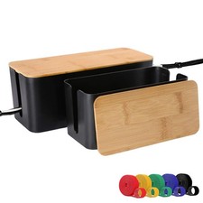 New Cable Management Box, 2 Pack Bamboo Lid Large Storage Wires Organizer Holder