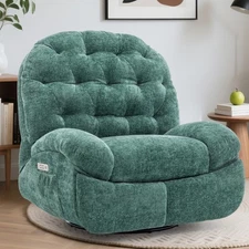 Power Swivel Rocker Recliner Chair with USB Ports Chenille for Living Room