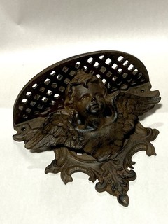 Vintage Cast Iron Cherub Cupid Angel Wall Scone Shelf Ornate Victorian