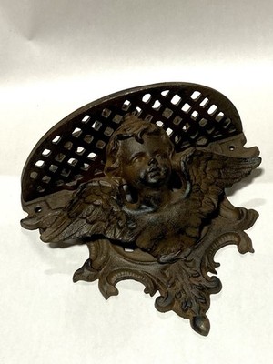 Vintage Cast Iron Cherub Cupid Angel Wall Scone Shelf Ornate Victorian 
