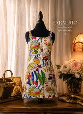 Farm Rio Fresh Table Mini Dress Linen Blend Tropical Print NWT Small