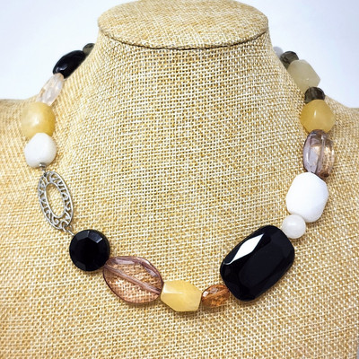 LIA SOPHIA INTERPLAY White, Yellow Jade w/ Glass & Plastic Beads Beaded Necklace