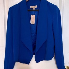 Philosophy Blazer Women 6 Blue NWT Open Front Cropped Shawl Lapel Jacket