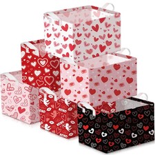 6 Pcs Valentine's Day Storage Baskets Empty Red White Pink Heart Collapsible ...