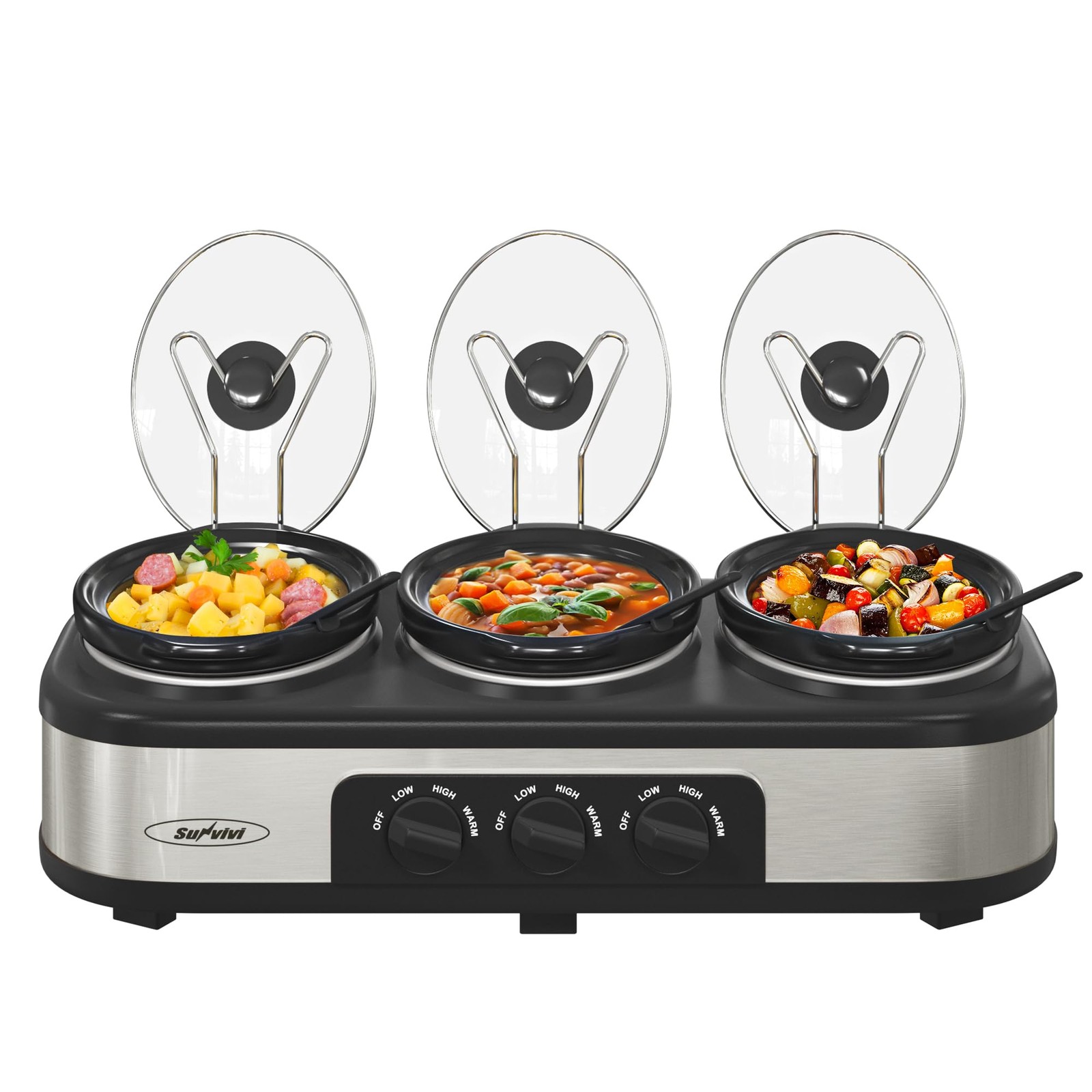 Triple Slow Cooker Buffet Server with 10 Cooking Liners, Adj